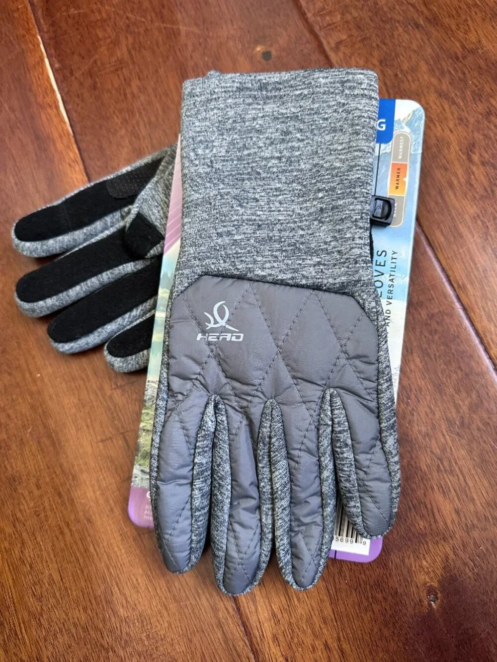 HEAD Women’s Large Windproof Hybrid Gloves Gray Sensatec Touchscreen for Phones